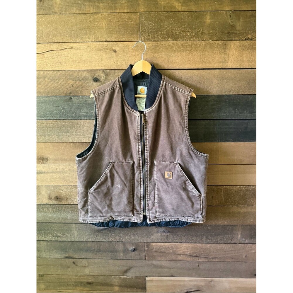 Vintage Carhartt Brown Duck Canvas Workwear Vest USA Made Utility Vest